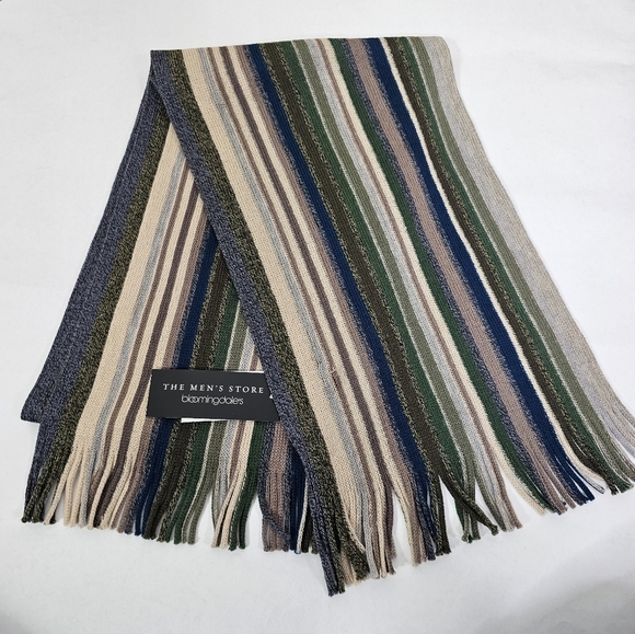The Men's Store Other - The Men's Store Bloomingdales Striped Knit Scarf Olive Neutral NWT